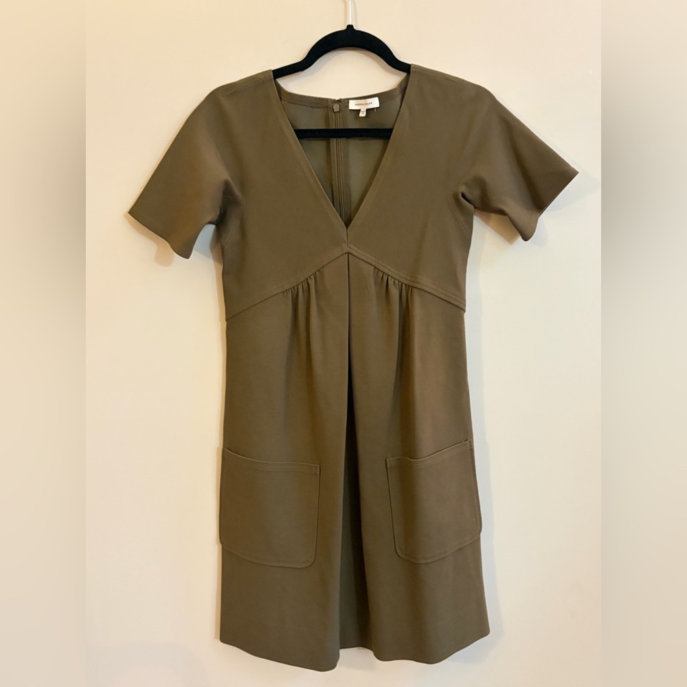 Rebecca Taylor V-Neck Shift Dress With Pockets, Green Tone Casual Summer Dress